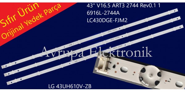 LG 43UH610V-ZB Led bar, LC430DGE-FJM1, LC430DGE-FJM2, 6916L-2744A, 43" V16.5 ART3 2744 Rev0.1 1